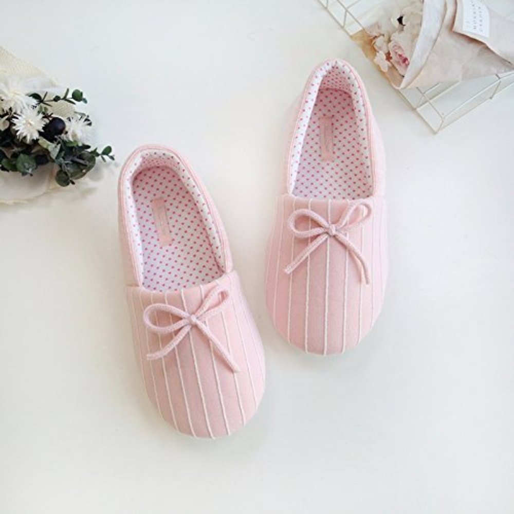 Cotton Pinstripe Memory Foam House Slippers, Pink